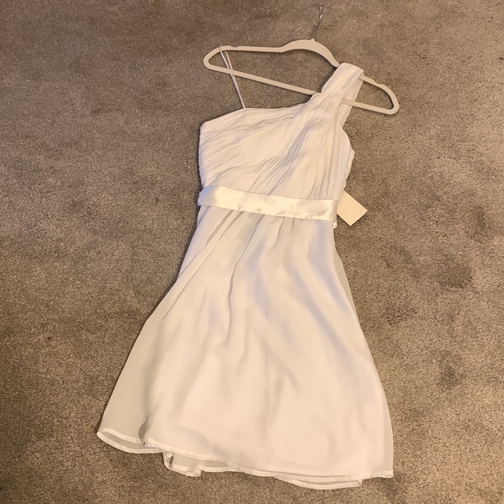 Brand new Saks 5th Avenue elegant white one shoulder mini dress!